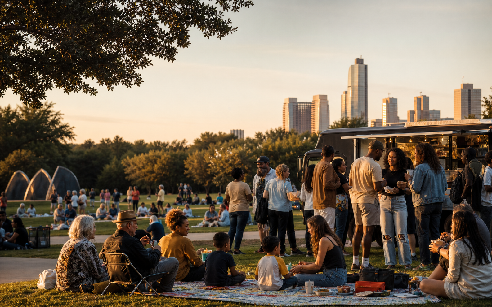 A multigenerational community enjoying a park event — generated editorial visual